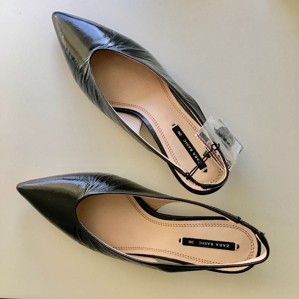 Zara Black Slingback Kitten Heels Size 36 6